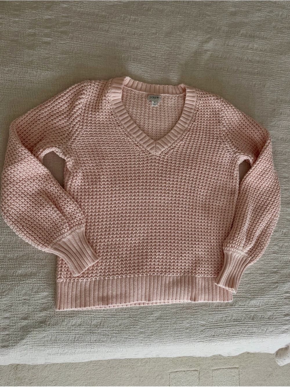 J. Crew Light Pink V-Neck Waffle Knit Sweater. Size S